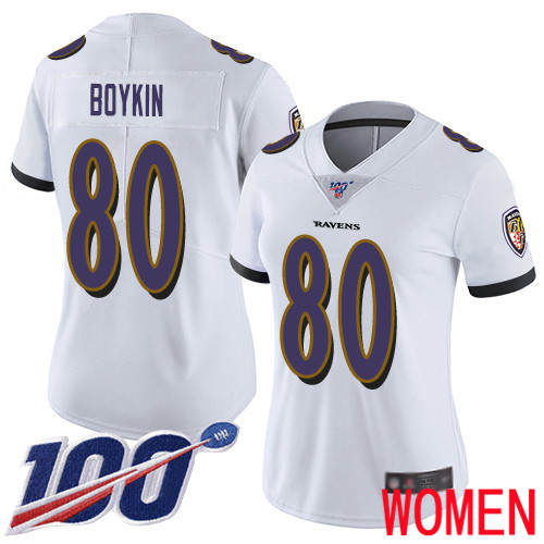 Baltimore Ravens Limited White Women Miles Boykin Road Jersey NFL Football #80 100th Season Vapor Untouchable